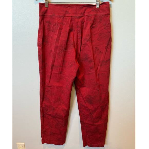 Chico's Design VTG Red Pants Graphic Print High Waisted Straight Leg Pants Sz 12 - Picture 2 of 7